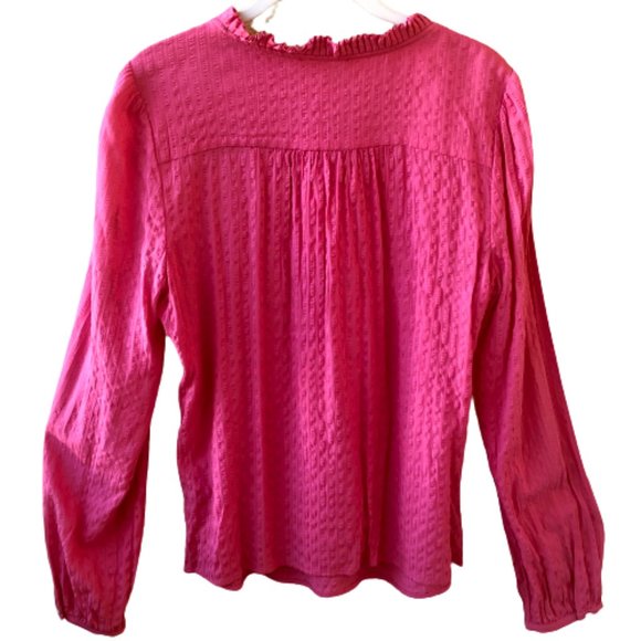 Tommy Hilfiger Blouse Coral Top Puckered Long Sleeve Neck Button Womens Large - Picture 2 of 14